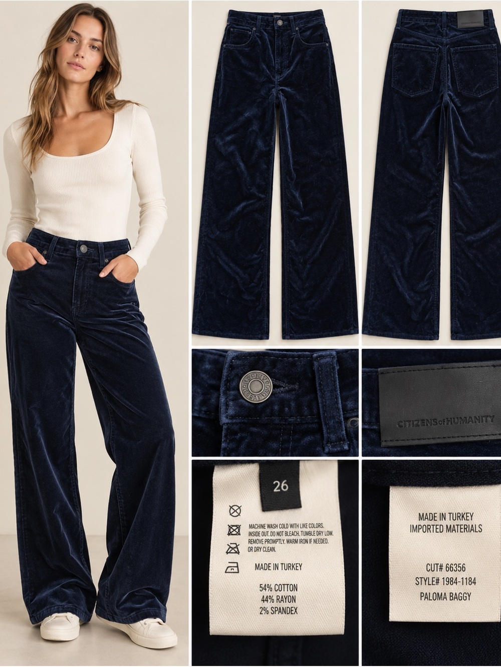 Citizens of Humanity Paloma Baggy Velvet Pants Navy Size 26